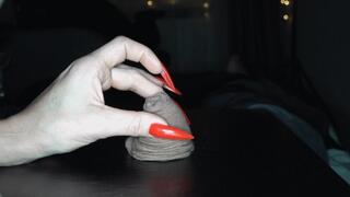 Long red nails play with small dick and foreskin (720p)