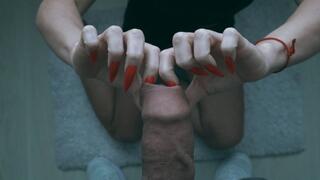 Long red nails play with foreskin 2 (720p)