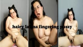 latin girl fingering hairy pussy