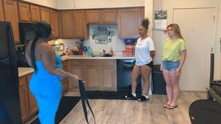 Hot cheerleaders get spanked over their shorts being bad