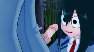 Tsuyu Asui rides Dekus dick before getting creampied Fucks her against the wall