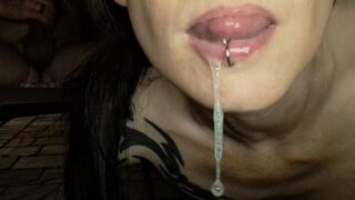 Outdoor Goth Blowjob And Cum Play with Gagging