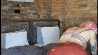 red shiny latex leggings topples tease chastity sub tease topless