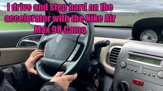 I drive and step hard on the accelerator with the Nike Air Max 98 Camo
