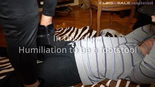 Femdom boot ball stomping, her footstool man humilated to clean on dirty high heel boots over his cock