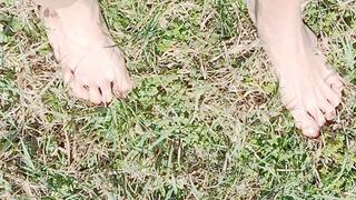 Tempest walking uphill barefoot