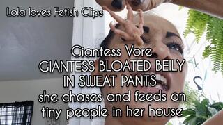 Giantess Vore GIANTESS BLOATED BElLY IN SWEAT PANTS she chases and feeds on tiny people in her house