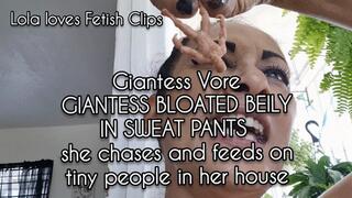 HD Giantess Vore GIANTESS BLOATED BElLY IN SWEAT PANTS she chases and feeds on tiny people in her house