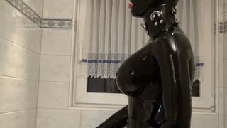 Asianrubberdoll blows in the milk bath a squirting cock
