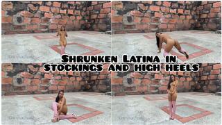 Shrunken Latina seduces you with her stockings and high heels