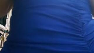 Masturbation in blue dress