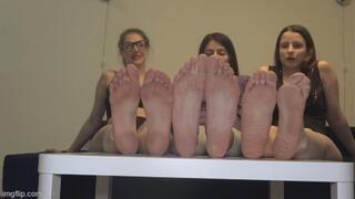 Girls have fun with foot size