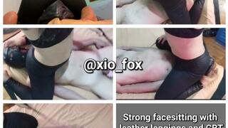 Facesitting with leather leggings and chastity
