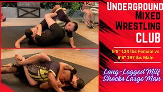 Milf with Long Legs Embarrasses Large Man - Competitive Underground Mixed Wrestling Club