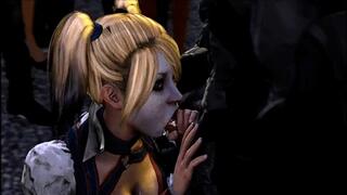 Catwoman and Harley Quinn give a tag team blowjob in compilation