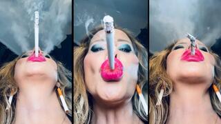 Smoking vs slim 120 menthol in super close up neck view