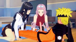 Hinata and Sakura threesome creampied by Naruto
