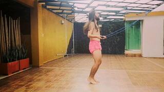 Long haired being ticklish in the shower