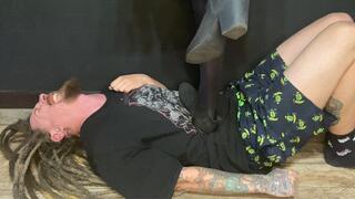 Trample and ignore My pathetic slave in My suede ankle boots