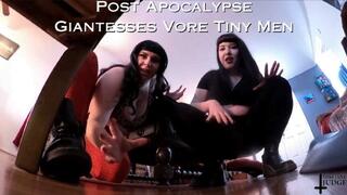 Post Apocalypse Giantesses Vore Tiny Men - VR 360 - featuring Lita Lecherous and Jane Judge, an unaware giantess clip with hungry giant women eating tinies like bugs, stomping, hunting, belly rubbing and digesting their food on Science Friction