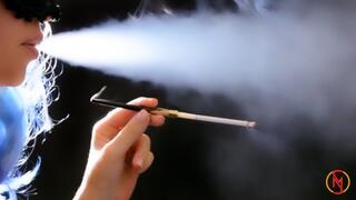 Harley Quinn smoking with holder