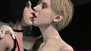 Resident evil babes gets hard futanari cock deep in their throat and ass