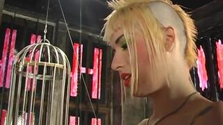 Dominatrix ladies in leather dominate a guy with toys