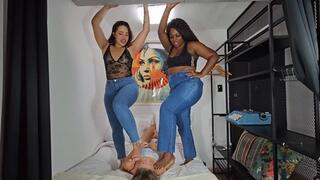 SITTING WITH ALL OUR WEIGHT ON THE SLAVE'S FACE - BY THAY FLORES AND RUBY - FULL VIDEO