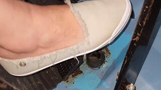 Hard pedal Pumping with Sneakers in the Blue Van