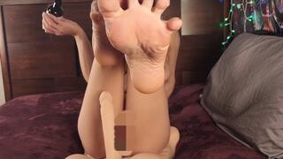 Footjob with torso toy
