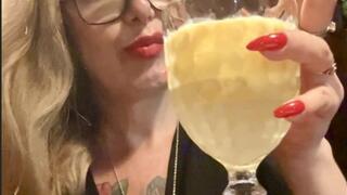 White Camel - Smoking and drinking in the restaurant - Deep Inhales, Nose exhales, Multiple pumps, Puffs, Long blonde hair, Red lipstick, Long red nails