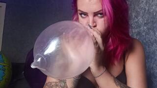 blowing condom with saliva
