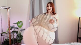 Water Filling S Cups and Rapid Belly Inflation in Fishnets + Oil and Tearing