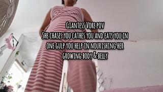 HD Giantess Vore pov She chases you cathes you and eats you in one gulp you help in nourishing her growing body & belly