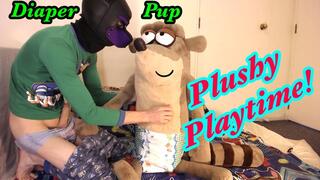 Diaper Pup Plushy Playtime! Padded humping and stickies on his favorite big soft toy