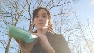 Eating Meat Outdoors With Hands