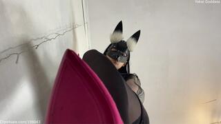 Painfull chest and stomach trample in pink stilettoes and face trample with in black stockings and bare feet