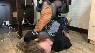 Vans licking and using My slave’s face as footstool for My dirty white socks