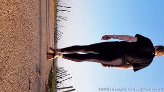 Sandra Jayde 20-03-22 Milf blonde walking in rubber legging and leather sandals