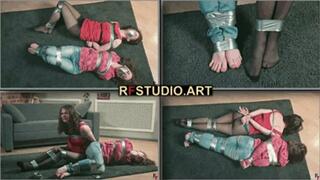 Arina and Foxy - Struggling in tape bondage (HD 720p MP4)