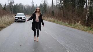 Sexy Nina slides in high heels, girl in high heels on ice (Other shoes, Part #2)