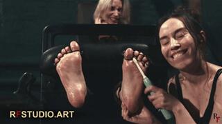 Astrid's Toes Tied and Spread in Stocks - Tickling by Home Girl (FULL HD MP4)