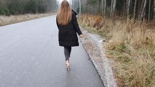 Sexy Nina slides in high heels, girl in high heels on ice (Other shoes, Part #5)