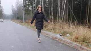 Sexy Nina slides in high heels, girl in high heels on ice (Other shoes, Part #6)