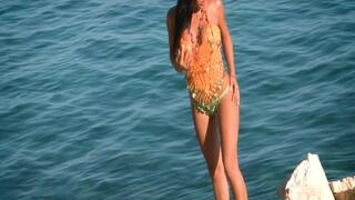 849 Ema Black striptease in Croatia beach with orient dress