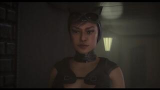 Catwoman chains Powergirl and then licks her lesbian pussy