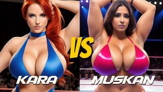 Big tit topless female pro wrestling: Kara vs Muskan LOW