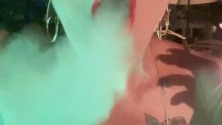 Smoking my red Marlboro by the pool at night - Deep Inhales, Nose exhales, Cough, A few puffs in your face, bikini, Long red nails, Red lipstick