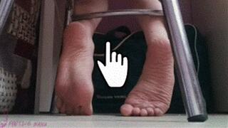 60 PEEPING TOM (HD, flexing, under the chair, foot fetish, big feet, wrinkled soles, long toes, wiggling, foot play, rubbing, barefoot, foot virgin, goddess, queen, worship)