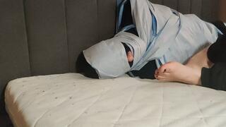 Foot smelling at the end of the bed (Front view)